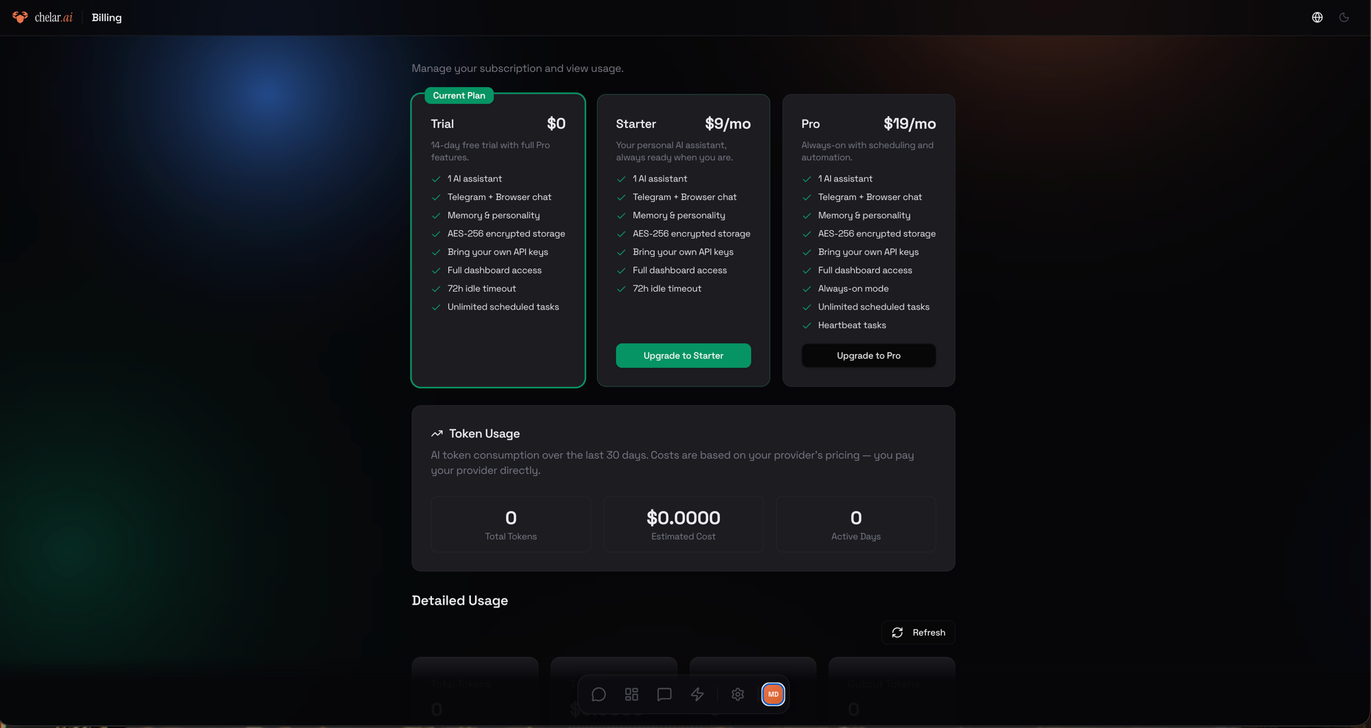 Billing page